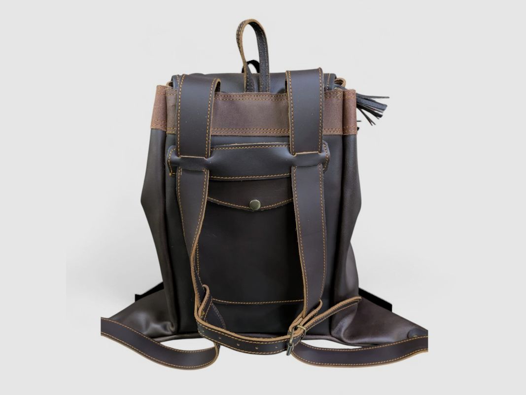 Sac à Dos en Cuir avec Drapeau Entrelacé, image 3 sur 3
