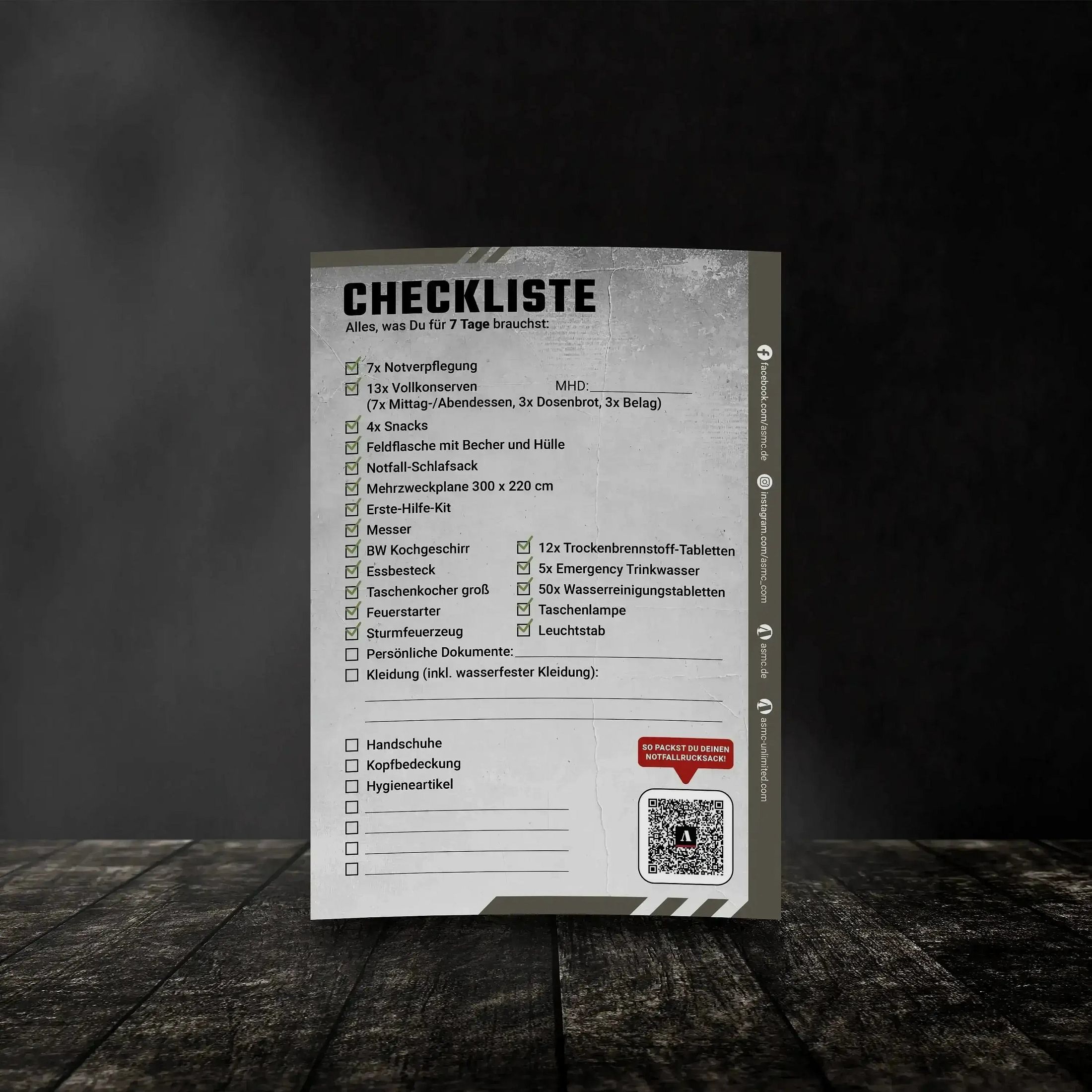 ASMC ASMC Checkliste Fluchtrucksack Medium - 7 Tage
