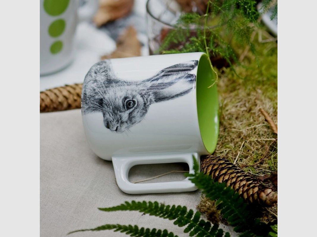 mittelpunkt. Tasse mit Henkel mit Hasenmotiv Das Erste Laub 370ml
