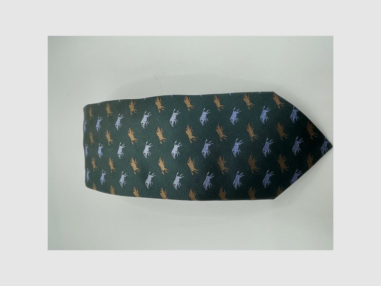 Robert Keyte Krawatte 100% Seide grn Motiv beige und silber Wildschwein