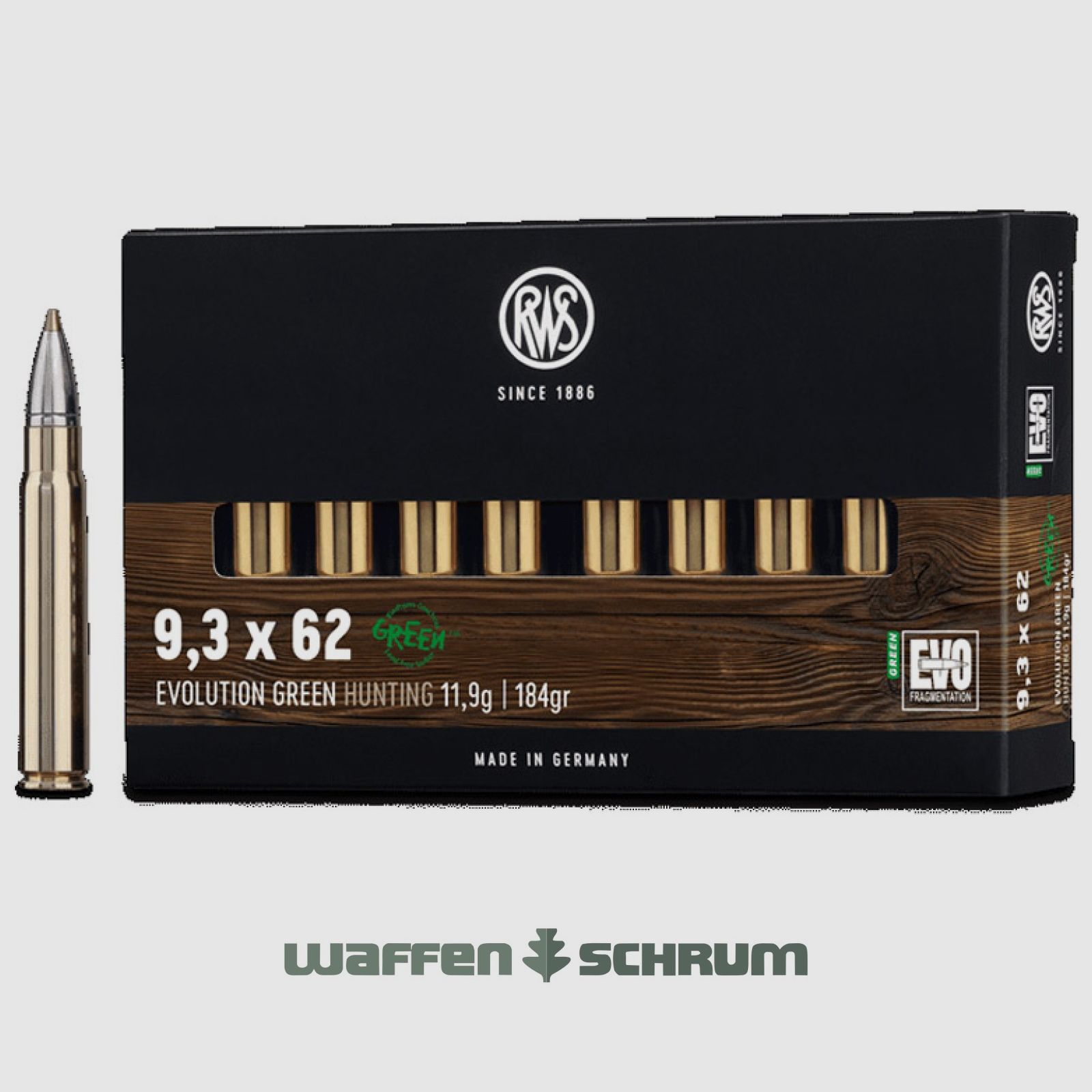 RWS Evo Green 11,9g - 184gr 9,3x62