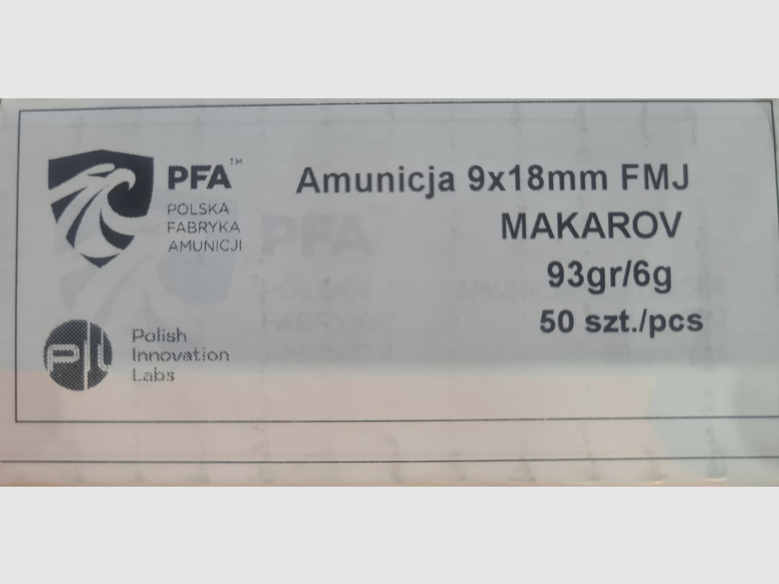 PFA ammunition 9x18mm MAKAROV 93gr/6g