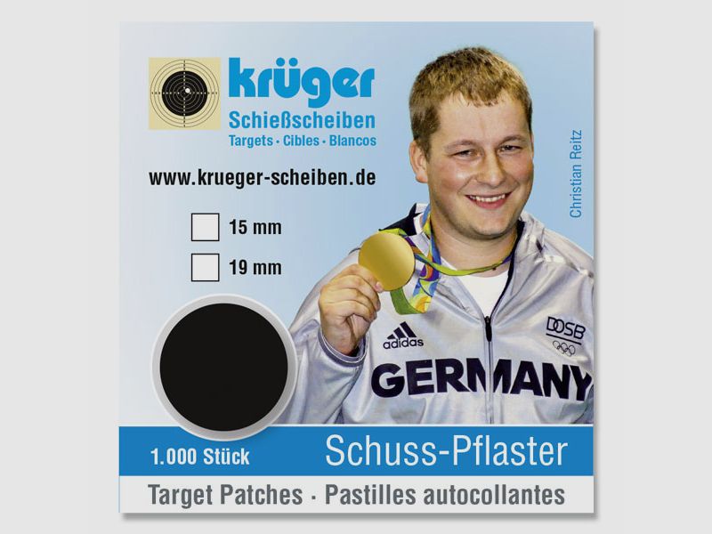 Schusspflaster schwarz, 1000Stk. im Spender - 15mm