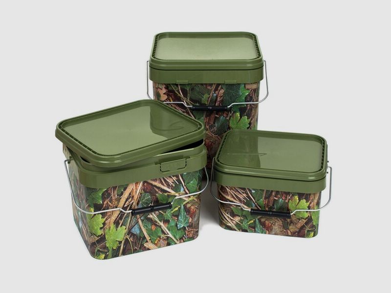 Futtereimer mit Deckel - Rechteck - 10 Liter - Camouflage (Motiv Waldboden)