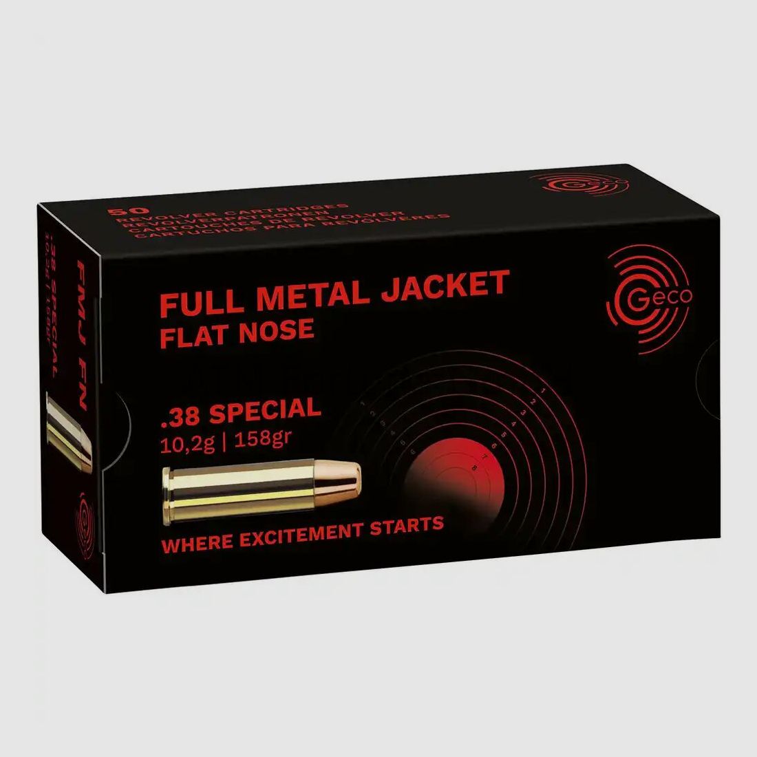 GECO 1000 pièces GECO .38 Special Full Metal Jacket tête plate 10,2g/158grs.