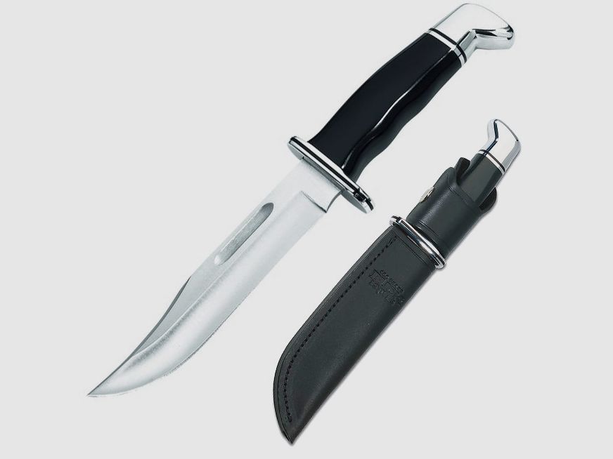 Buck Special 119, lama Bowie, HC, fodero in pelle Ebonite