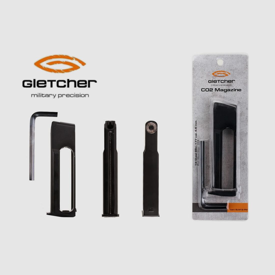 Ersatzmagazin fĂĽr CO2 Pistole Gletcher PM Non Blowback Kaliber 4,5 mm BB 18 Schuss