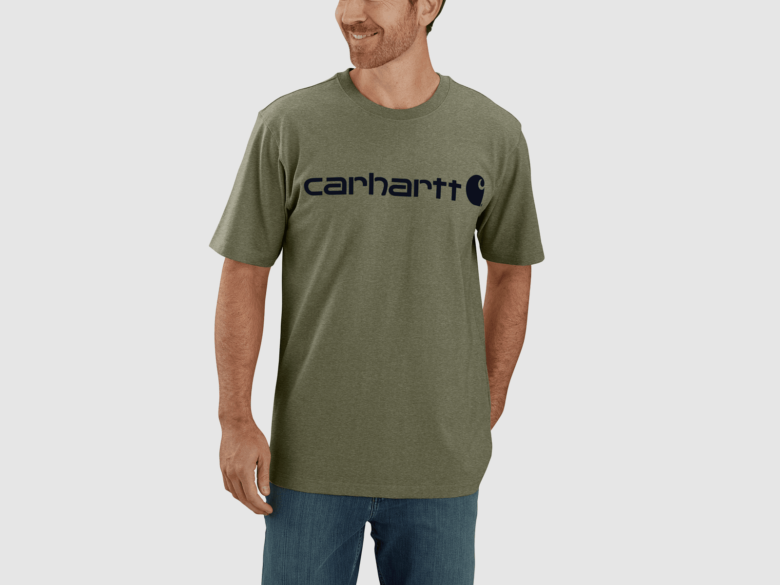 Carhartt Dearborn Relaxed Logo T-Shirt Heren Dusty Olive XS