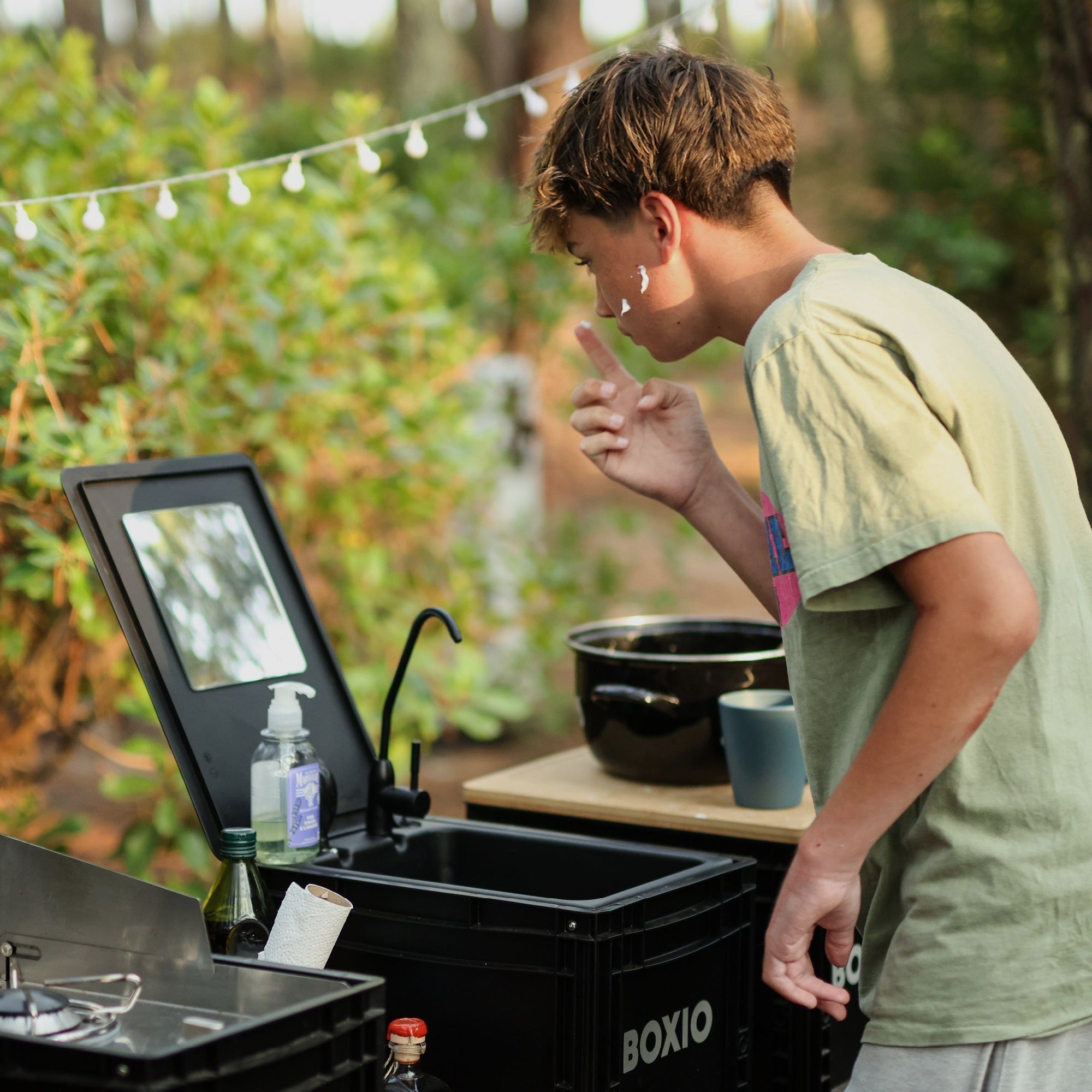 Camping wasbak en waterfiltersysteem I BOXIO WASH MAX +