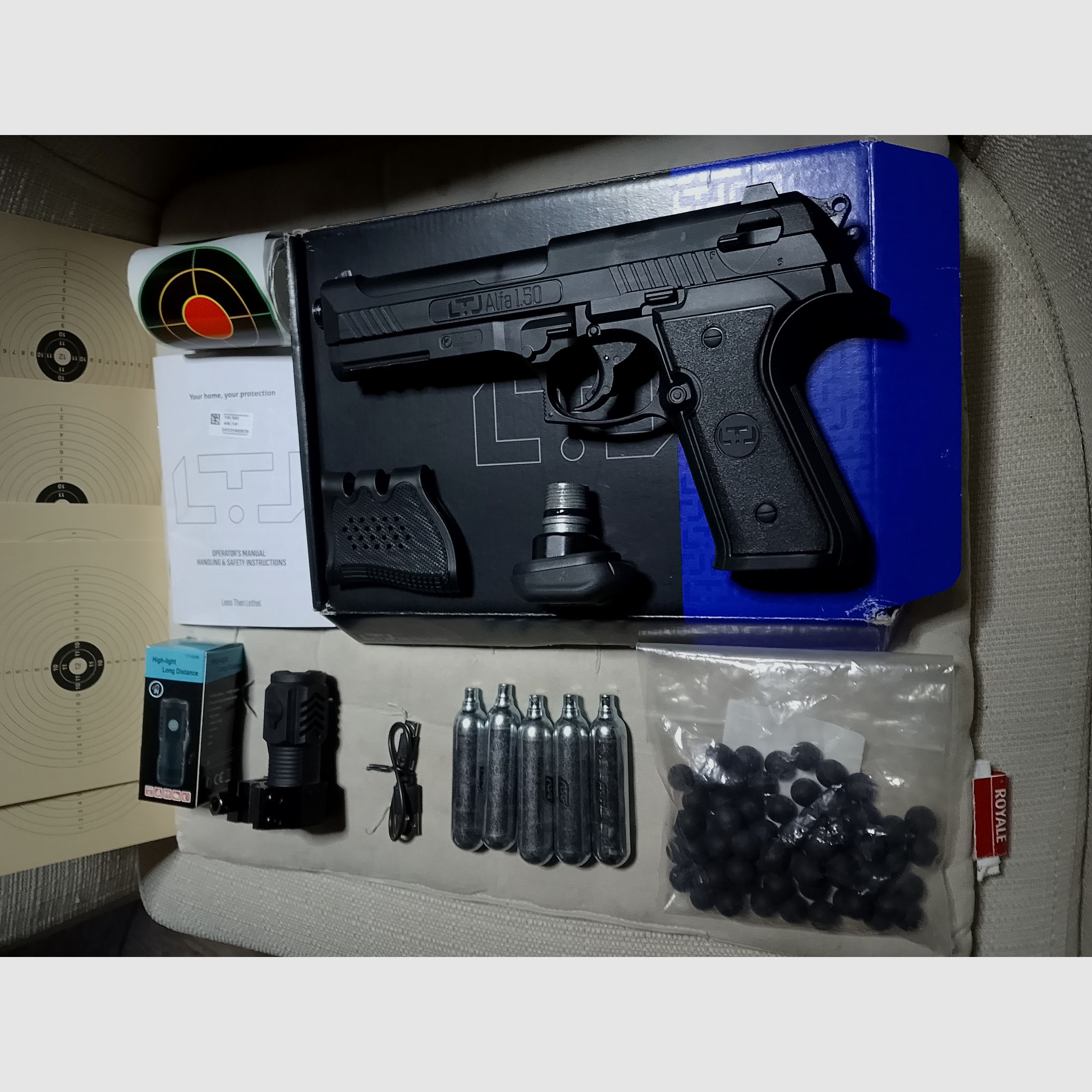 Alfa Ltj 1.50 RAM Paintball Markierer Cal .50 Set Kit Tactical Led Lampe Rubberballs CO2 Kapseln usw