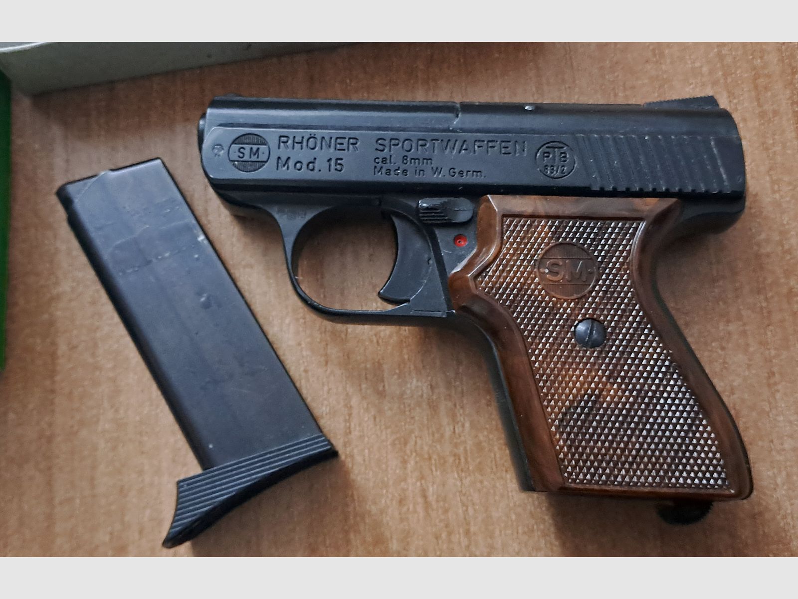 Old Rhöner SM 15 caliber 8 mm blank in PTB 83/2 with packaging!