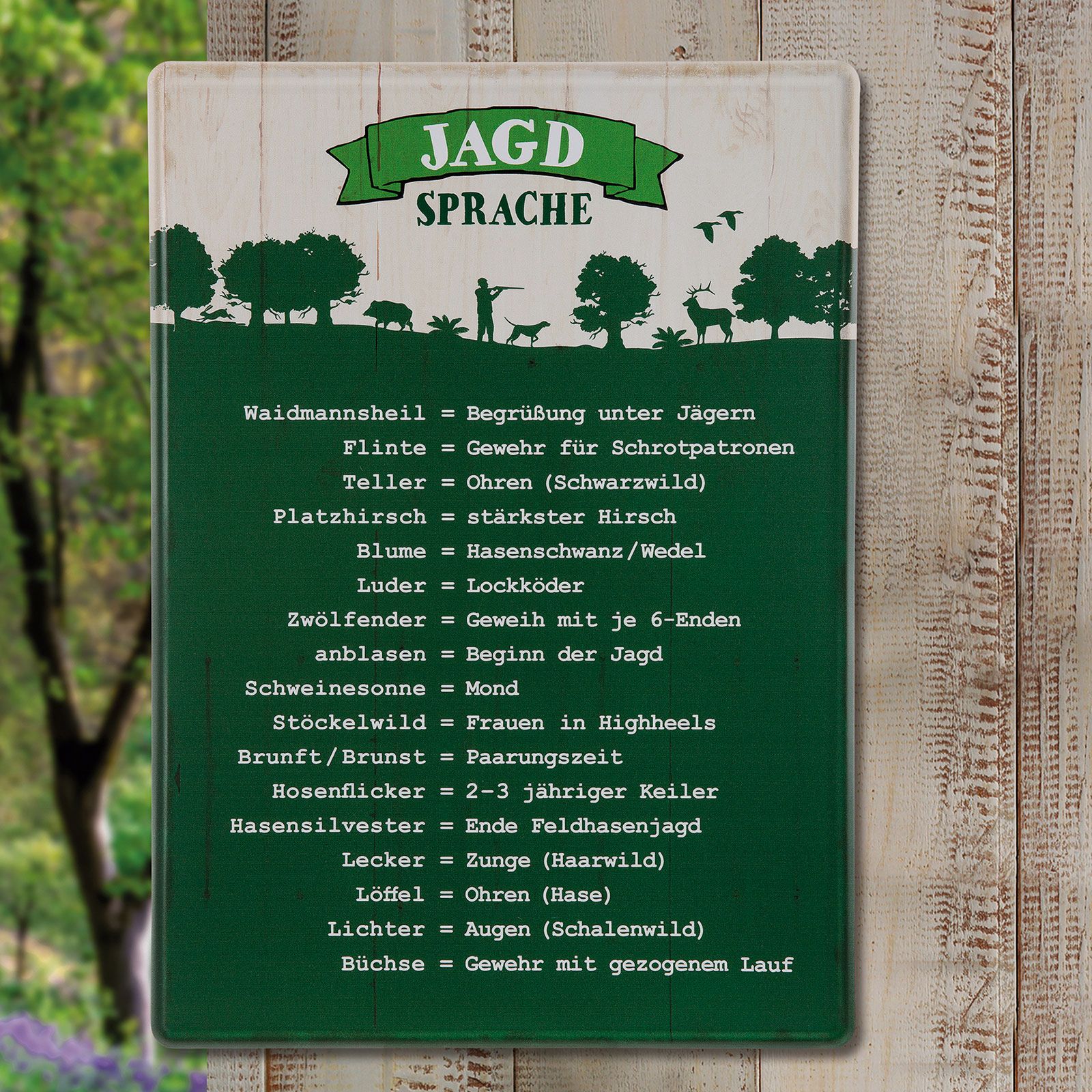 Metallschild ''Jägersprache''