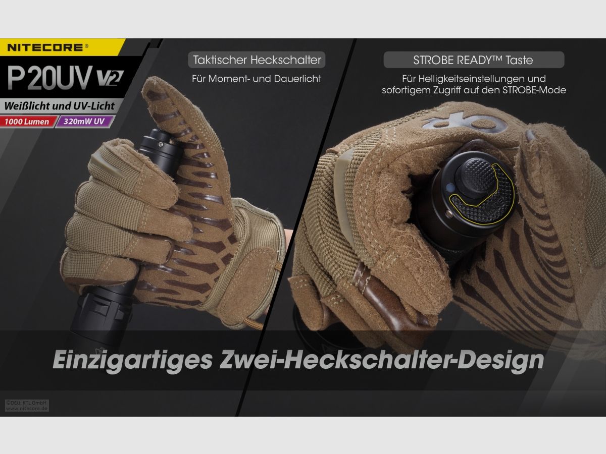 Nitecore P20UVV2 Taschenlampe P20UV V2 1000 Lumen UV Licht