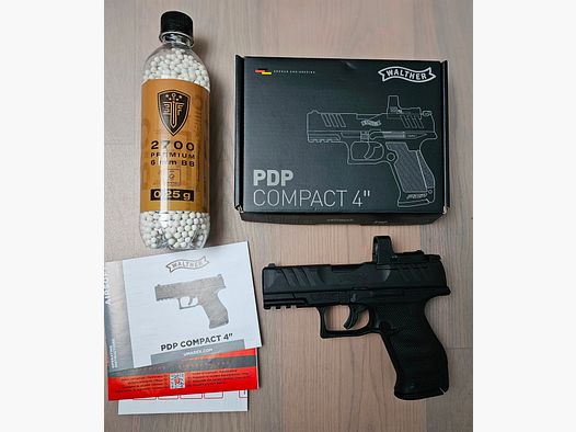 Neuw. Umarex Walther PDP Compact 4" Softair-Co2-Pistole Schwarz 6 mm + RDS 8 Point Sight