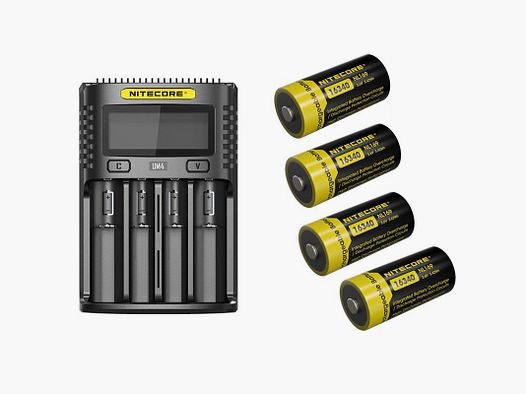 Nitecore Akku Bundle UM4 USB-Ladegerät + 4x 16340 950mAh Akkus
