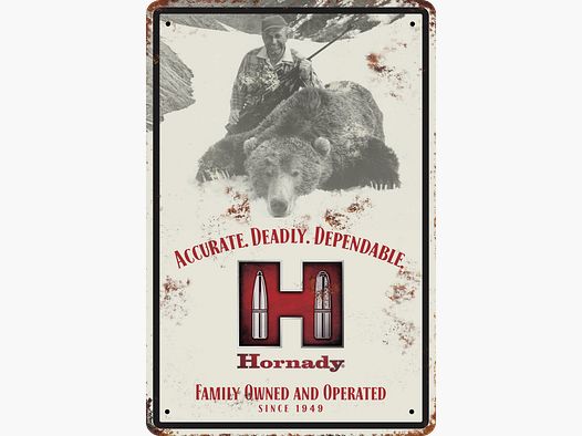Hornady Vintage Tablica Metalowa "Myśliwy na Niedźwiedzie" – 30,5×46 cm