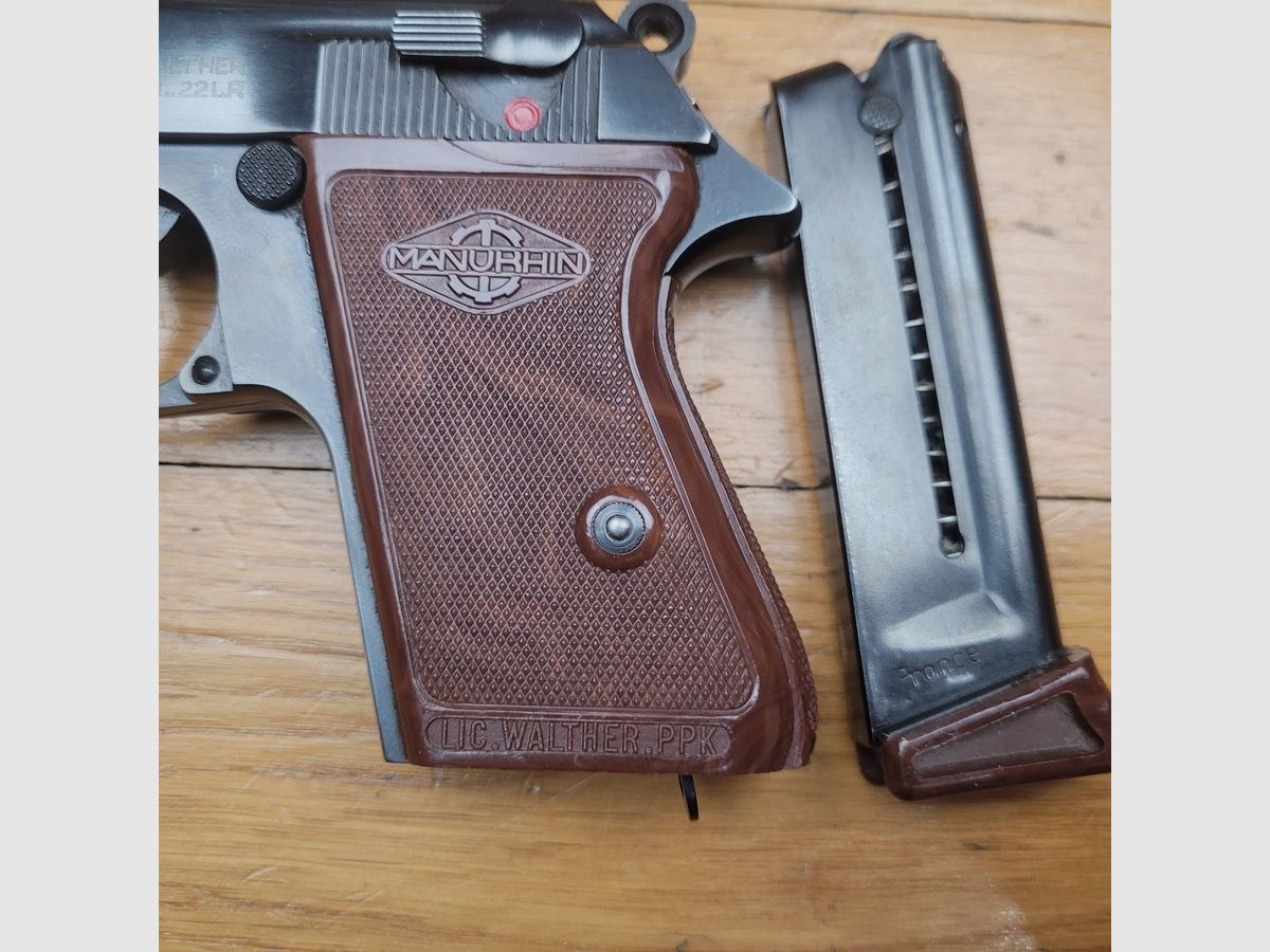 Zeer mooie en zeldzame Walther PPK vervaardigd door Manurhin onder exclusieve licentie van Walther – in kaliber 22LR (ongebruikelijk) – Mooie bluing – 10-schots magazijn met verlenging – decocking veiligheid – spiegelloop – In nieuwstaat, afbeelding 15 van 18
