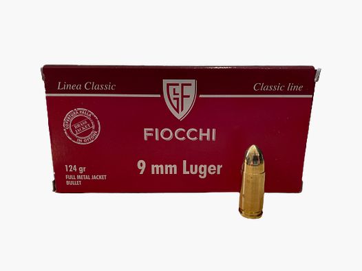 FIOCCHI 9MM LUGER FMJ - 124GRS/ 8,0G . - 50 KURZWAFFENPATRONEN
