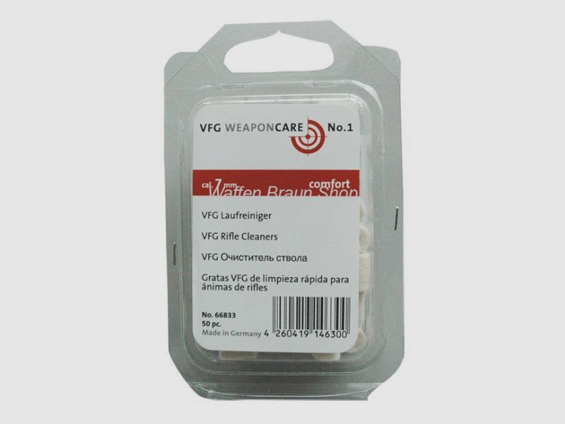 VFG limpiador de cañones "comfort" para armas largas de 7 mm. Los limpiadores de cañones están hechos de pura lana de merino.