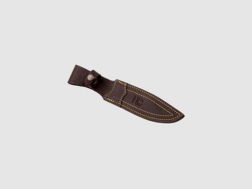 JAGDMESSER JOKER ANTILOPE, GRIFFSCHALEN AUS OLIVENHOLZ UND KLINGE VON 19,5 CM. LEDERHÜLLE., Bild 2 von 2