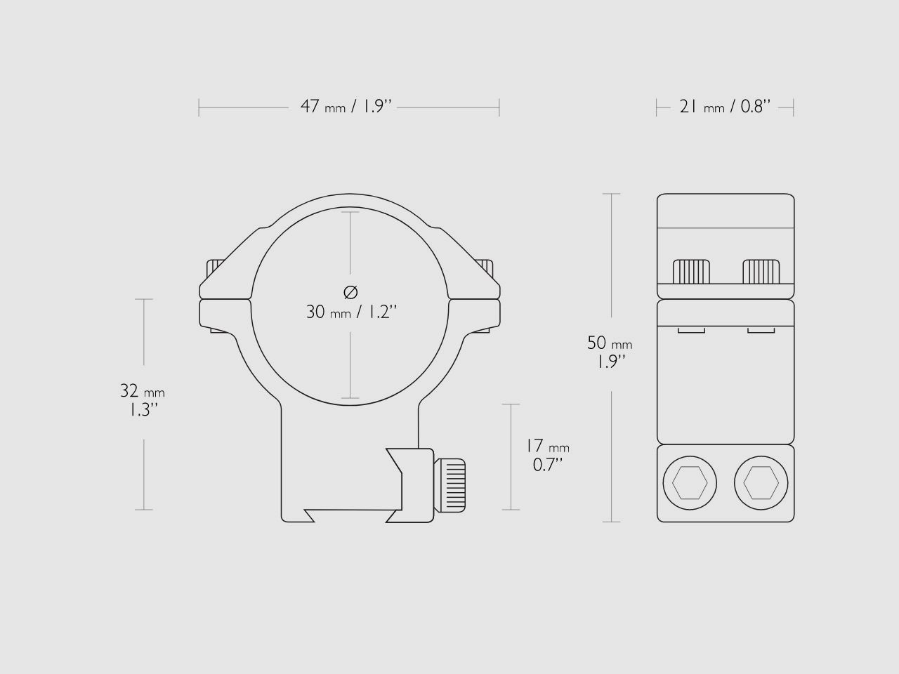 Zielfernrohr Ringmontagen Hawke Match Mount 30 mm hoch HĂ¶he bis Mitte Ring 26 mm 2-teilig fĂĽr 9 - 11 mm Schiene