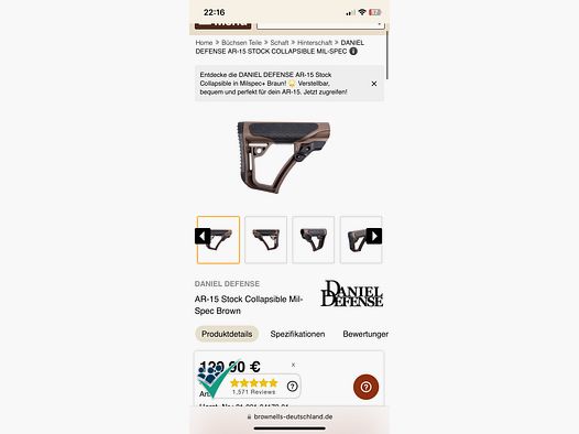 Schulterstütze buttstock DANIEL DEFENSE AR-15 Stock Collapsible in Milspec+