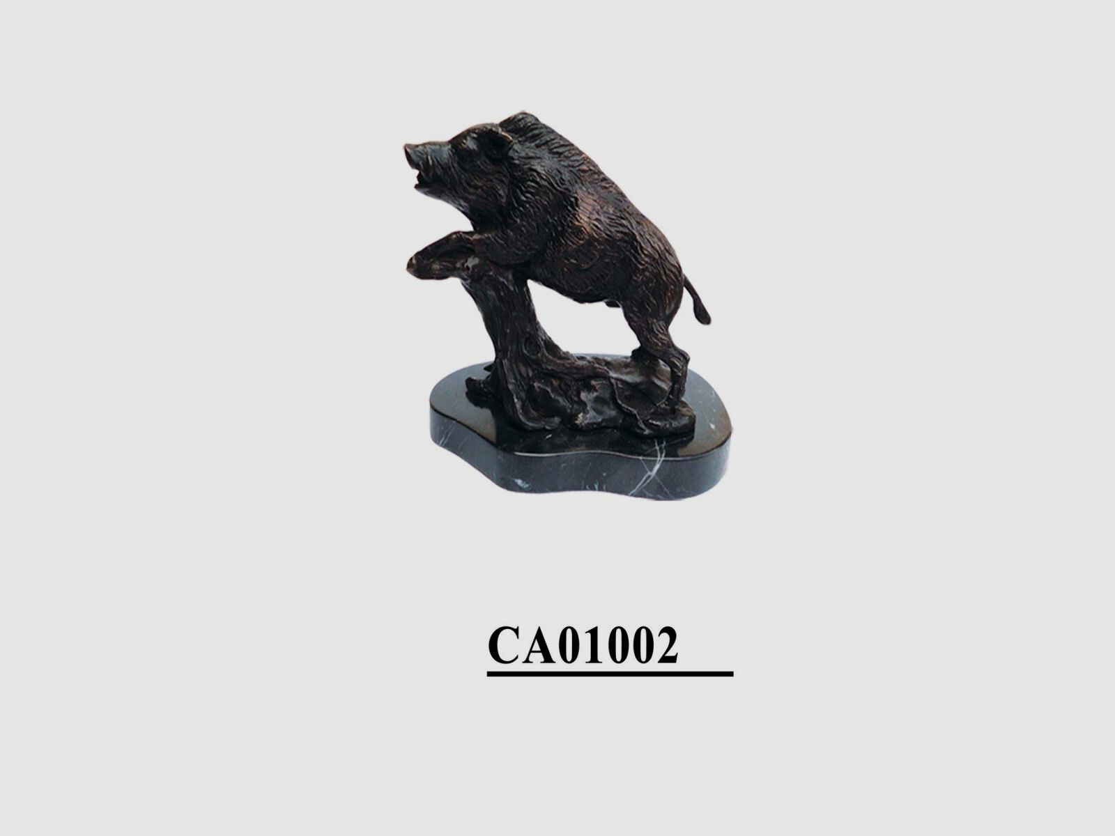 Lovergreen große Bronzestatue Motiv Wildschwein auf Baumstumpf klein