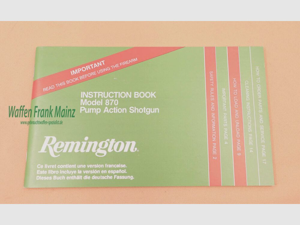 Remington - USA Bedienungsanleitung Mod. 870