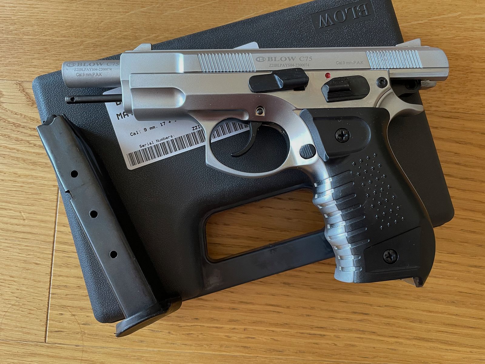 BLOW C75 Chrome Mat 9mm P.A.K. Pistolet d'alarme CZ75 Réplique