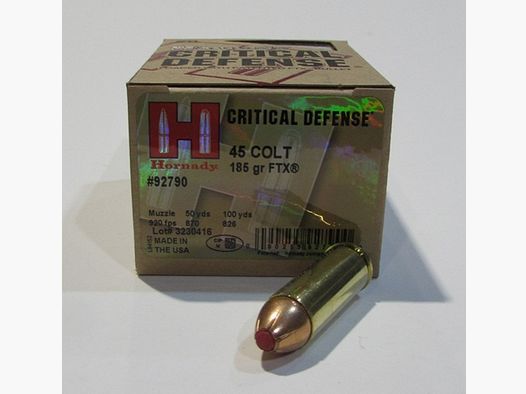 boite 20 cartouches Hornady cal 45 colt 185 grains FTX 92790