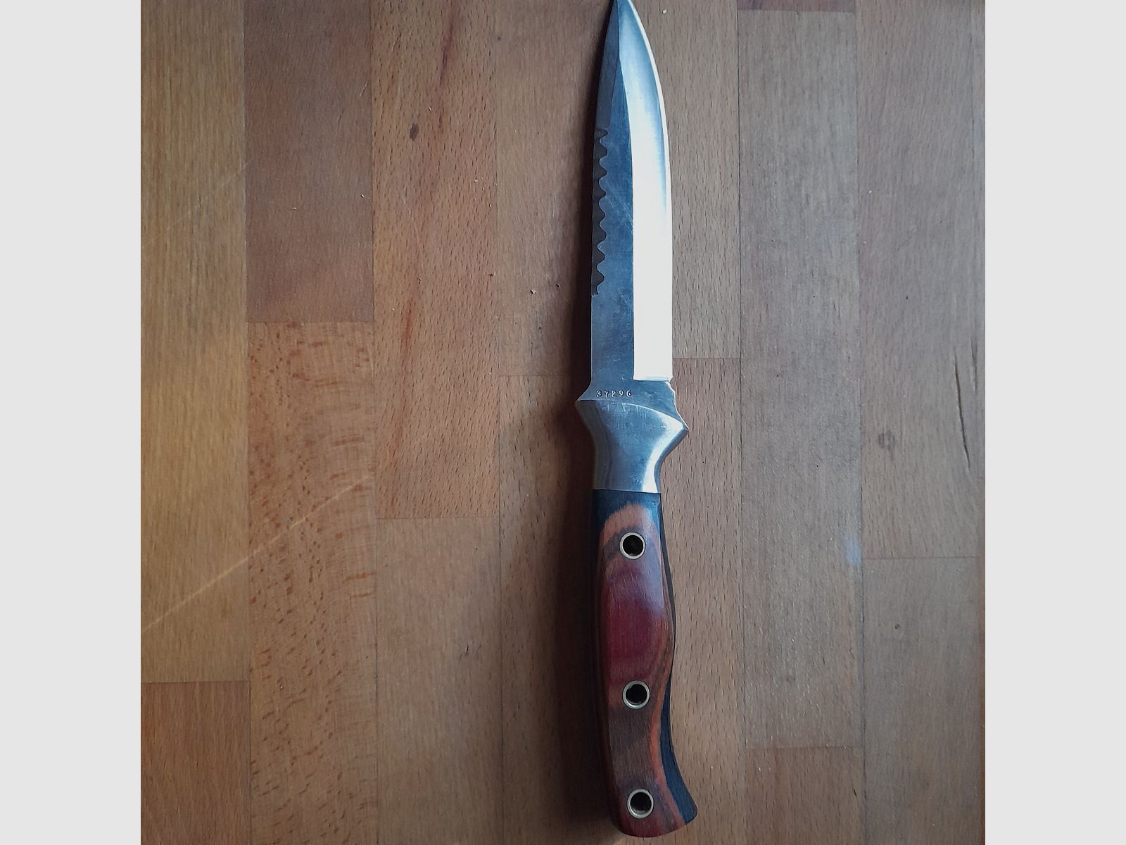 Jagdmesser Stainless Steel 440 Nr.  37296 in schwarzer Lederscheide mit Schleifstein