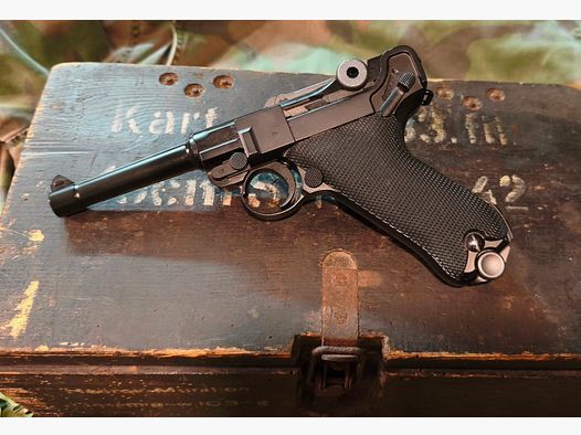 P08 Airsoft Vollmetall GBB 6mm BB schwarz - 4 Zoll Version