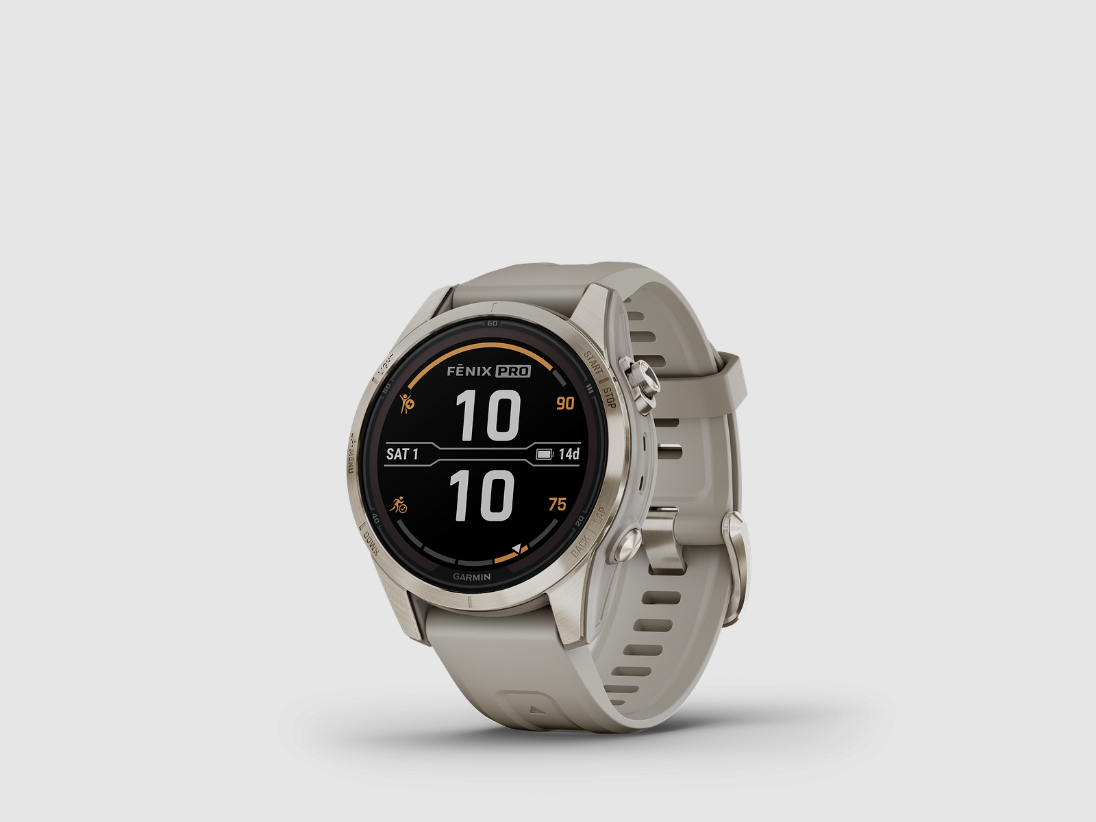 Garmin fēnix® 7S Pro – Sapphire Solar Edition, Beige/Softgold mit QuickFit®-Silikon-Armband 20 mm, Bild 1 von 12