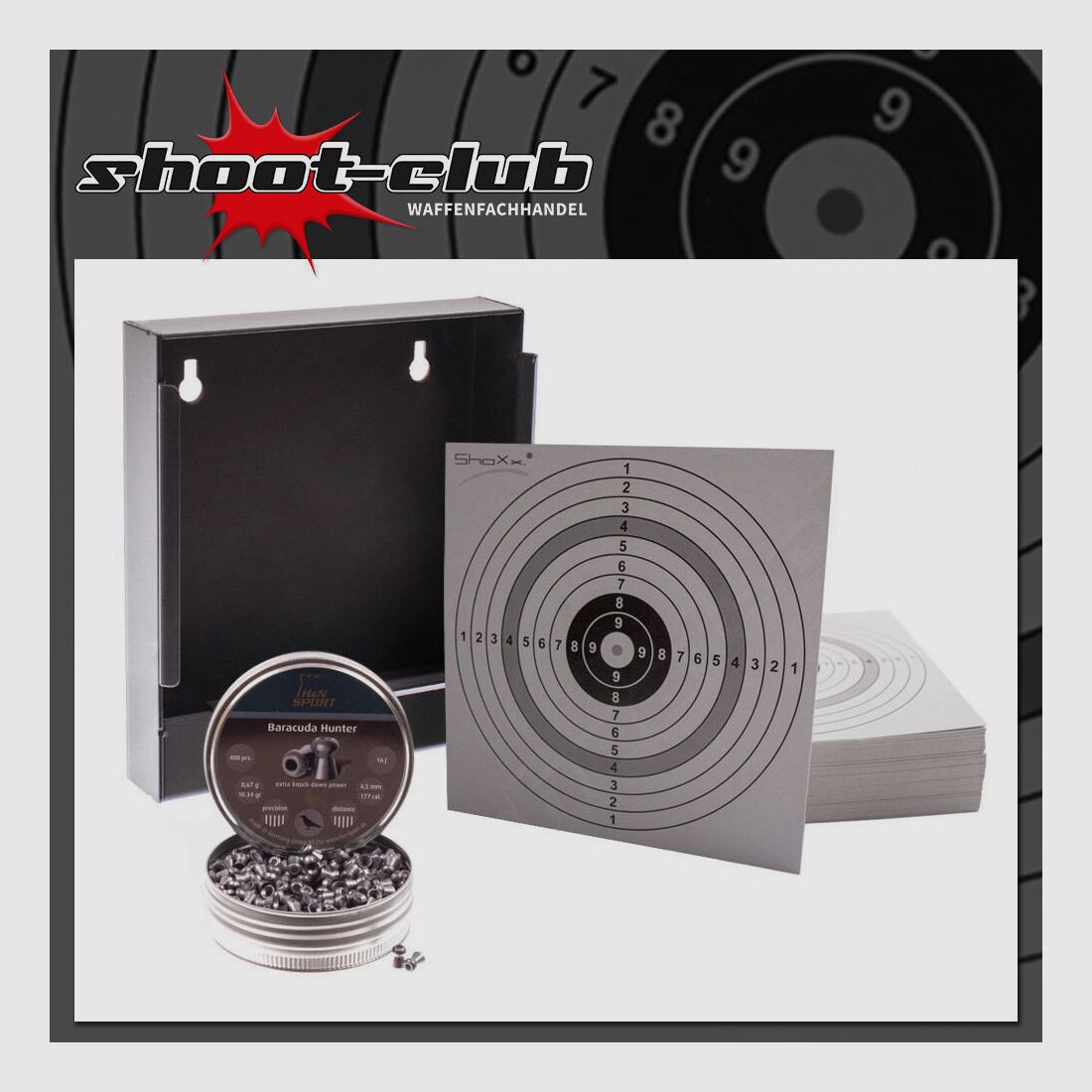 shoot-club GmbH trappola per proiettili + HN Baracuda Hunter Diabolo cal. 4,5 mm +