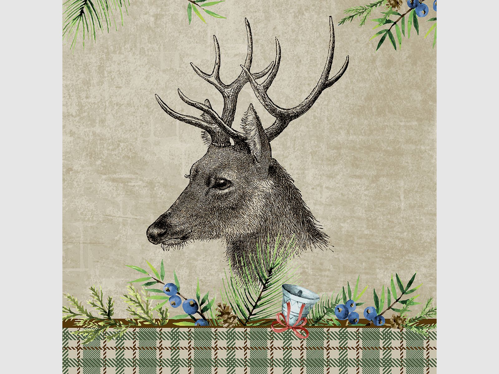 Napkins stag head/check - 20 pcs