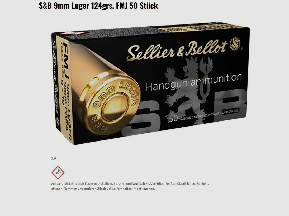Munition S&B 9mm Luger 124grs. FMJ 1000 Stück