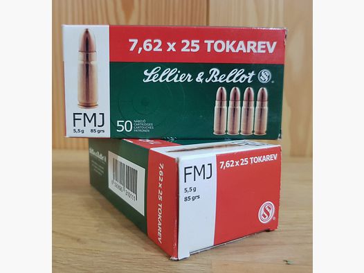 SELLIER & BELLOT MUNITIE VOOR PISTOOL KAL. 7,62X25 TOKAREV FMJ