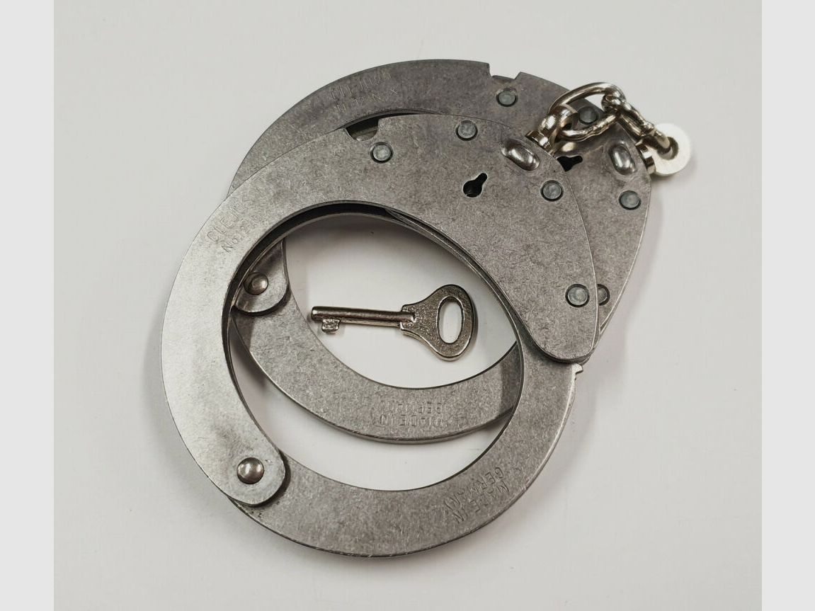 CLEJUSO Clemen & Jung e.K. Handcuff CLEJUSO No. 12 INOX, stainless steel handcuff, made in Germany, used
