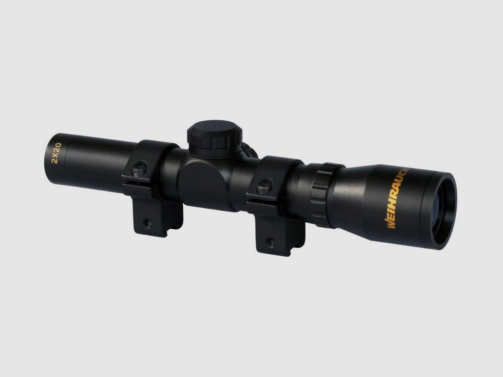Kurzwaffen Zielfernrohr Weihrauch 2x20 fĂĽr Luftpistolen und Revolver Ringmontagen fĂĽr 11 - 13 mm Prismenschiene