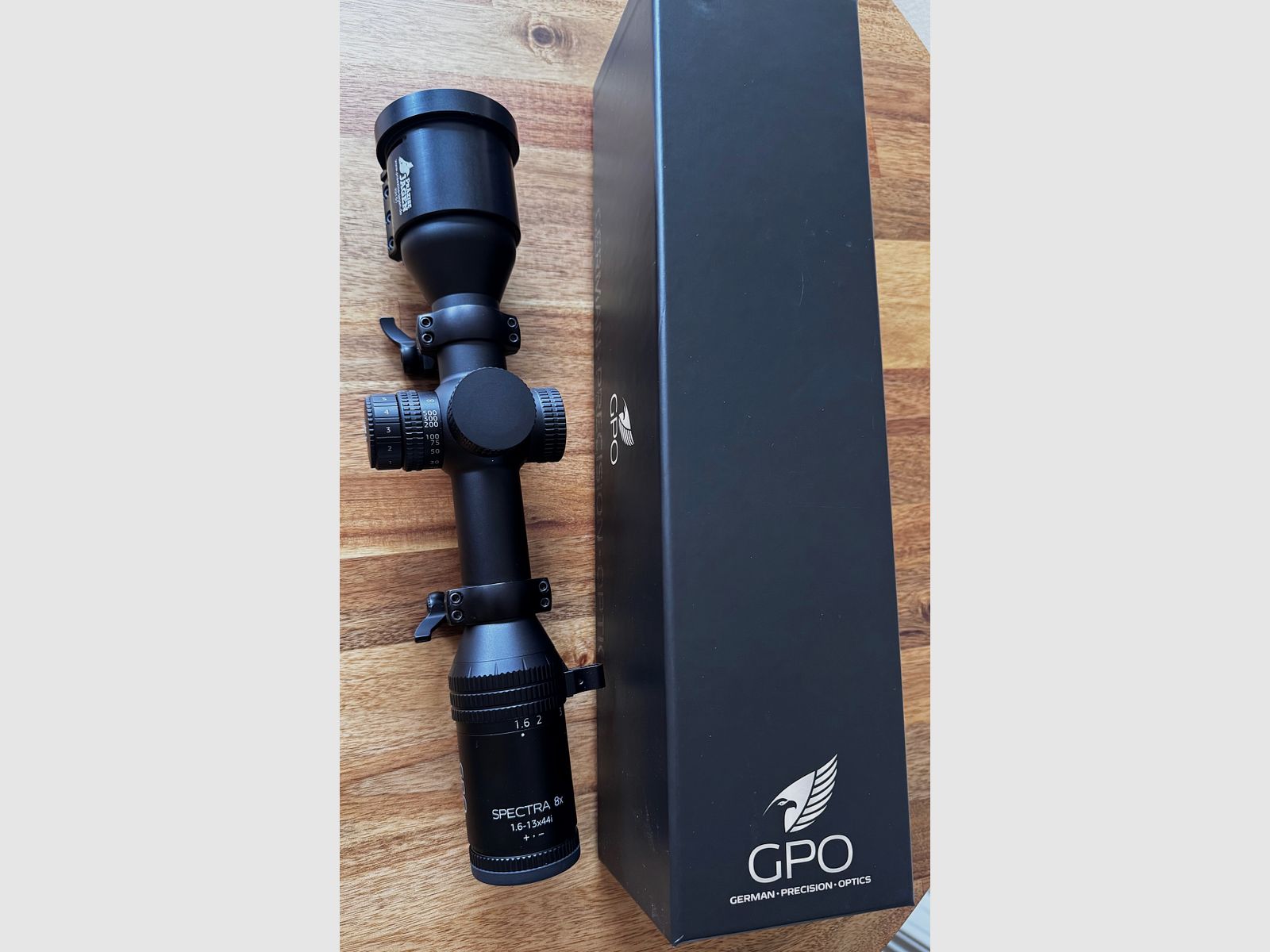 GPO Spectra 8x 1,6-13x44i inkl. Präzise Jagrn Adapter und Recknagel PSG Aufkippmontage