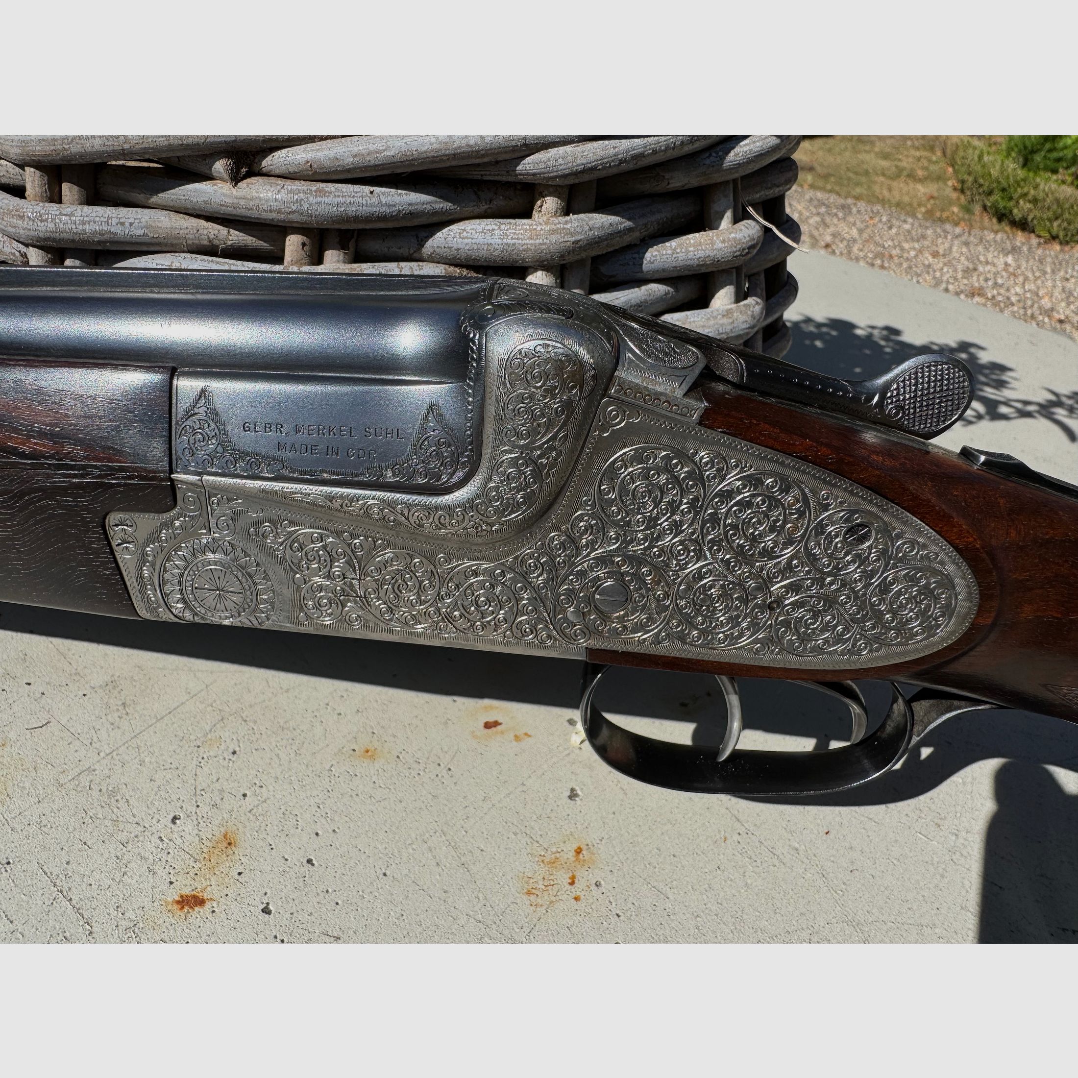 Merkel chef-d'œuvre verrou latéral fusil de chasse, fusil à deux canons et carabine 203E calibre 12/70 .30R Blaser & 9,3x74R
