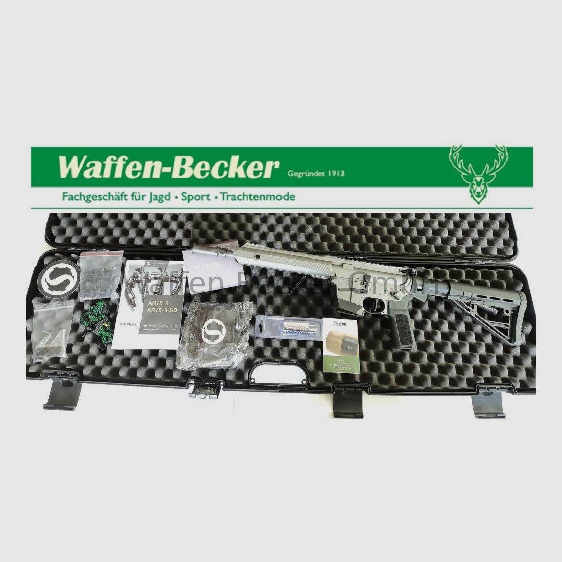 Schmeisser (Waffen Schumacher) AR15-9 S4F Sport Dynamic PCC Kal. 9mm Luger 10,5" grijs + Falke "C" Red-Dot