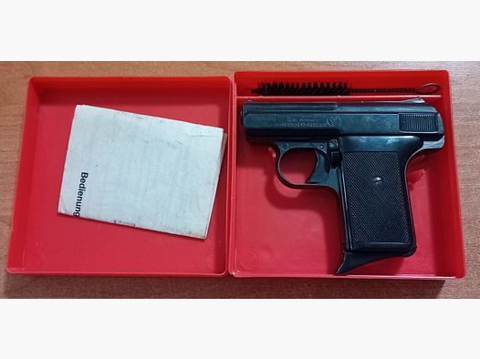 ¡Antigua pistola de gas Reck P6s en calibre 8 mm de detonación/ PTB 78 en su embalaje original!