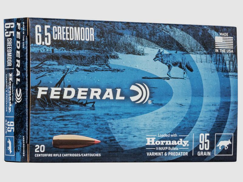Federal Varmint & Predator 6,5mm Creedmoor 95GR Hornady V-Max 20 patronen