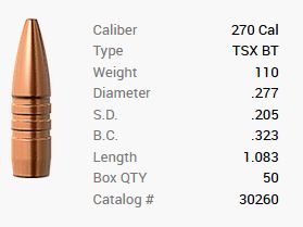 Barnes Geschoss .270/.277 110GR TSX BT 50 Stück