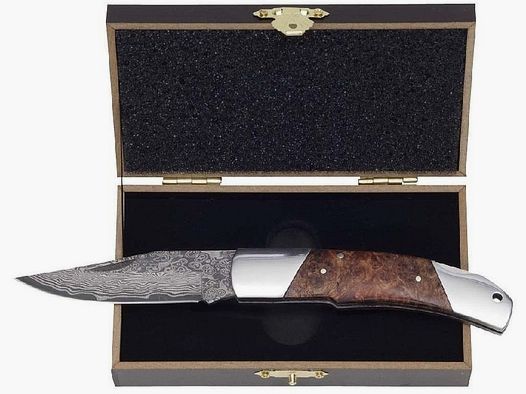 Damast-Taschenmesser Wurzelholz 39 Lagen Stahlbacken