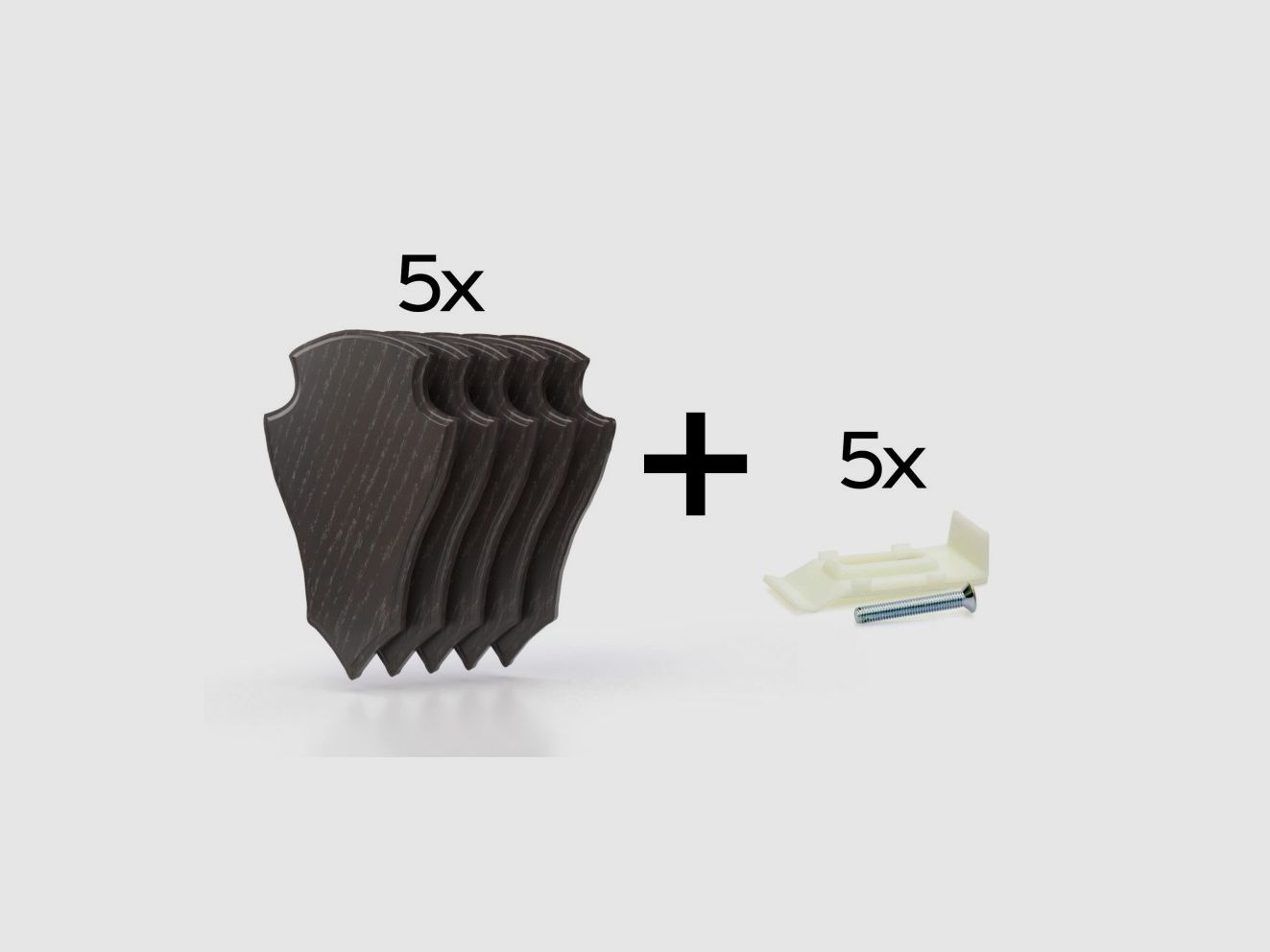 Pakket van 5 trofeeplaten 19x12 cm + 5 plastic standaards - Donker