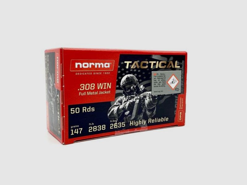 NORMA Kugelpatronen .308Win Tactical 9,5g/147grs 50 Stk SONDERPREIS ab 0,96/Stk