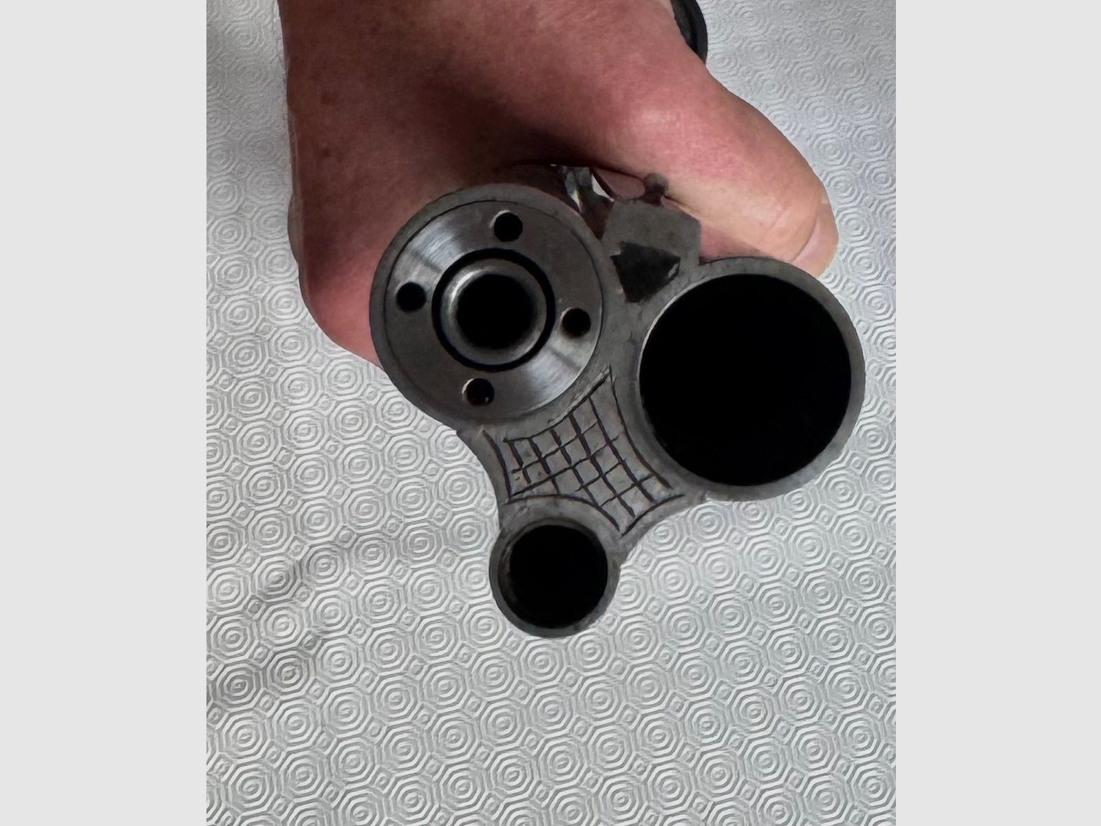 Perceuse Simson modèle 30 – 7×65 R / 16/70 – avec canon à emboîtement monté .22 Magnum (WMR) – Swarovski Habicht 1,5–6×42, réticule 1 – montage à crochet Suhl