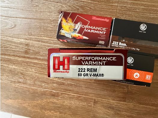 .222 Remington Munition  73 Schuss, Hornady, RWS
